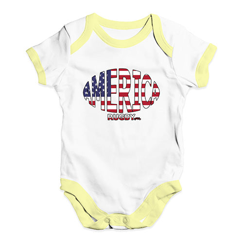Cute Infant Bodysuit America Rugby Ball Flag Baby Unisex Baby Grow Bodysuit 6-12 Months White Yellow Trim