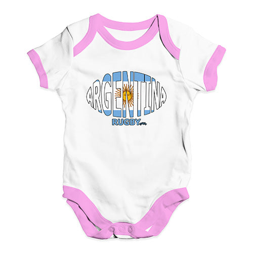 Baby Grow Baby Romper Argentina Rugby Ball Flag Baby Unisex Baby Grow Bodysuit 3-6 Months White Pink Trim