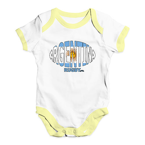 Funny Baby Clothes Argentina Rugby Ball Flag Baby Unisex Baby Grow Bodysuit 3-6 Months White Yellow Trim