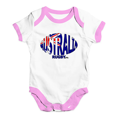 Bodysuit Baby Romper Australia Rugby Ball Flag Baby Unisex Baby Grow Bodysuit Newborn White Pink Trim