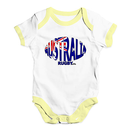 Baby Grow Baby Romper Australia Rugby Ball Flag Baby Unisex Baby Grow Bodysuit 0-3 Months White Yellow Trim
