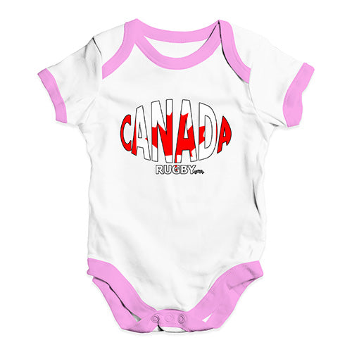 Funny Baby Onesies Canada Rugby Ball Flag Baby Unisex Baby Grow Bodysuit 6-12 Months White Pink Trim