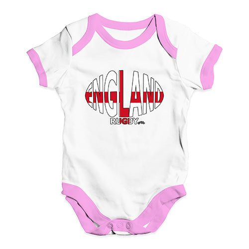 Baby Grow Baby Romper England Rugby Ball Flag Baby Unisex Baby Grow Bodysuit 3-6 Months White Pink Trim