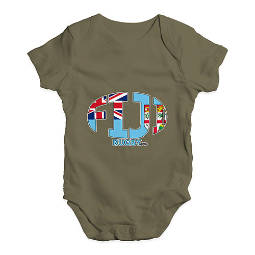 Funny Infant Baby Bodysuit Fiji Rugby Ball Flag Baby Unisex Baby Grow Bodysuit 0-3 Months Khaki