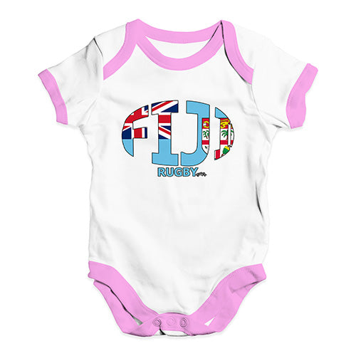 Funny Baby Onesies Fiji Rugby Ball Flag Baby Unisex Baby Grow Bodysuit 0-3 Months White Pink Trim