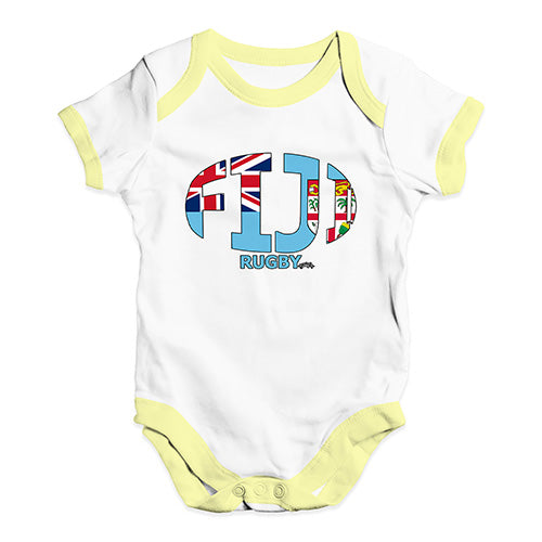 Bodysuit Baby Romper Fiji Rugby Ball Flag Baby Unisex Baby Grow Bodysuit 18-24 Months White Yellow Trim
