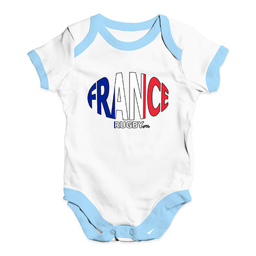 Funny Baby Bodysuits France Rugby Ball Flag Baby Unisex Baby Grow Bodysuit 0-3 Months White Blue Trim