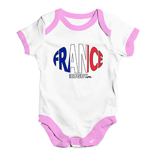 Funny Infant Baby Bodysuit France Rugby Ball Flag Baby Unisex Baby Grow Bodysuit 0-3 Months White Pink Trim