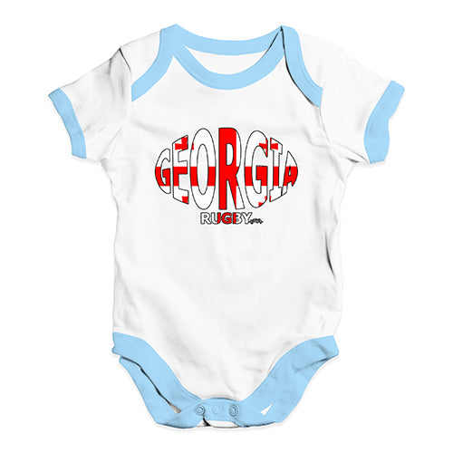 Funny Infant Baby Bodysuit Georgia Rugby Ball Flag Baby Unisex Baby Grow Bodysuit 0-3 Months White Blue Trim