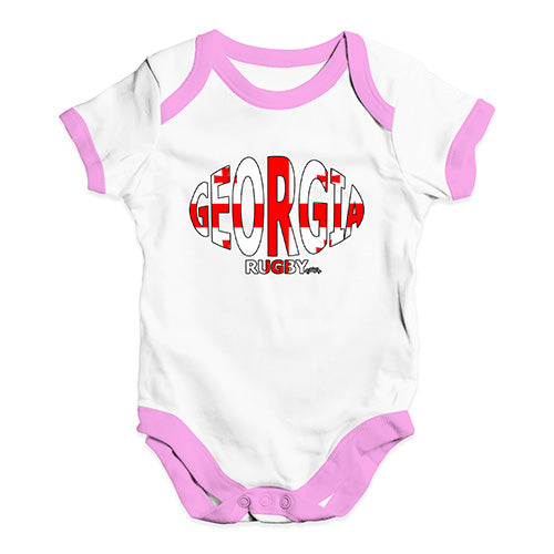 Funny Infant Baby Bodysuit Onesies Georgia Rugby Ball Flag Baby Unisex Baby Grow Bodysuit 3-6 Months White Pink Trim