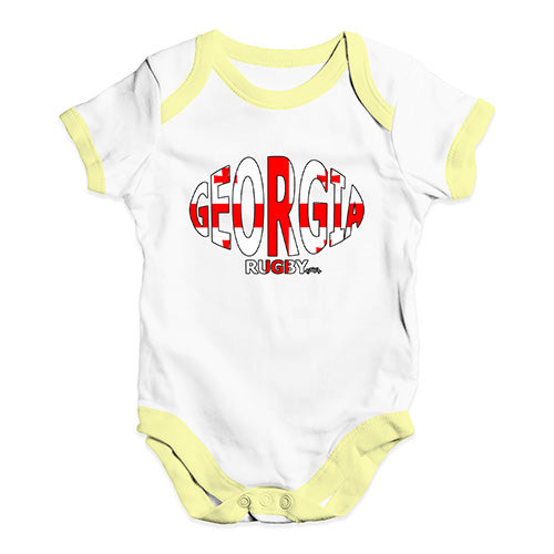 Baby Grow Baby Romper Georgia Rugby Ball Flag Baby Unisex Baby Grow Bodysuit 3-6 Months White Yellow Trim