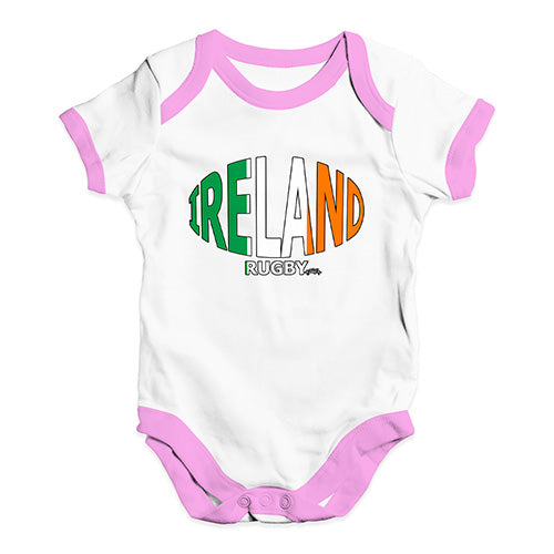 Baby Boy Clothes Ireland Rugby Ball Flag Baby Unisex Baby Grow Bodysuit 0-3 Months White Pink Trim