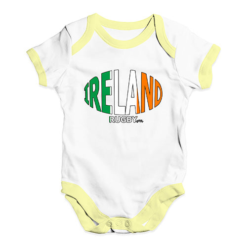 Bodysuit Baby Romper Ireland Rugby Ball Flag Baby Unisex Baby Grow Bodysuit 6-12 Months White Yellow Trim