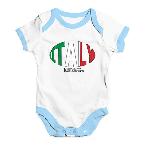 Funny Baby Onesies Italy Rugby Ball Flag Baby Unisex Baby Grow Bodysuit 6-12 Months White Blue Trim