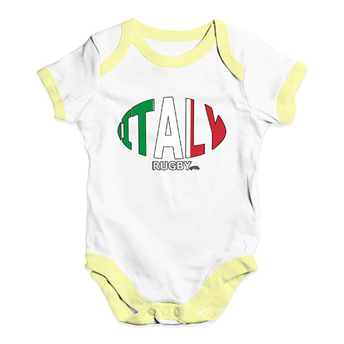 Funny Baby Onesies Italy Rugby Ball Flag Baby Unisex Baby Grow Bodysuit 12-18 Months White Yellow Trim