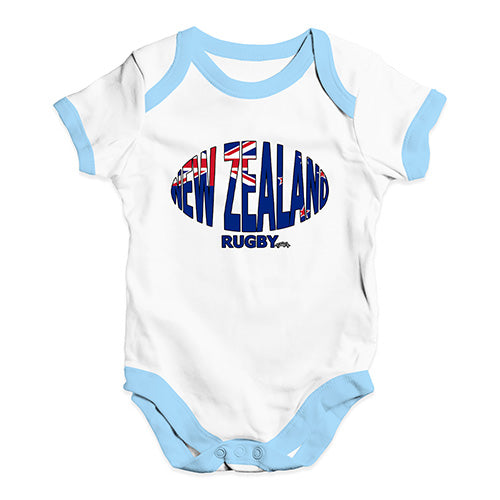 Baby Girl Clothes New Zealand Rugby Ball Flag Baby Unisex Baby Grow Bodysuit Newborn White Blue Trim