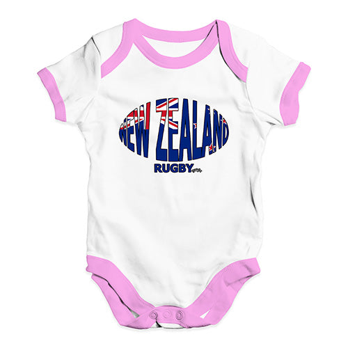 Funny Baby Clothes New Zealand Rugby Ball Flag Baby Unisex Baby Grow Bodysuit 18-24 Months White Pink Trim