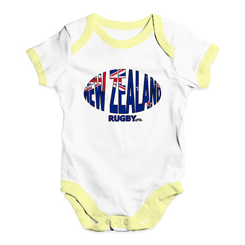 Bodysuit Baby Romper New Zealand Rugby Ball Flag Baby Unisex Baby Grow Bodysuit 3-6 Months White Yellow Trim