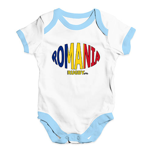 Baby Onesies Romania Rugby Ball Flag Baby Unisex Baby Grow Bodysuit 18-24 Months White Blue Trim