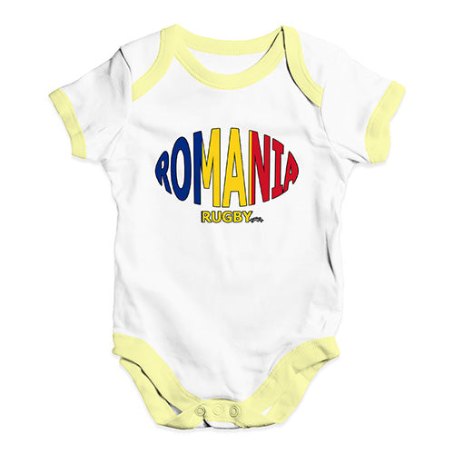 Baby Girl Clothes Romania Rugby Ball Flag Baby Unisex Baby Grow Bodysuit 18-24 Months White Yellow Trim