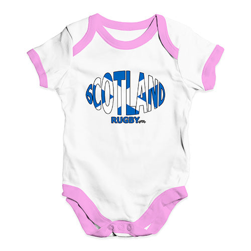 Baby Grow Baby Romper Scotland Rugby Ball Flag Baby Unisex Baby Grow Bodysuit 0-3 Months White Pink Trim