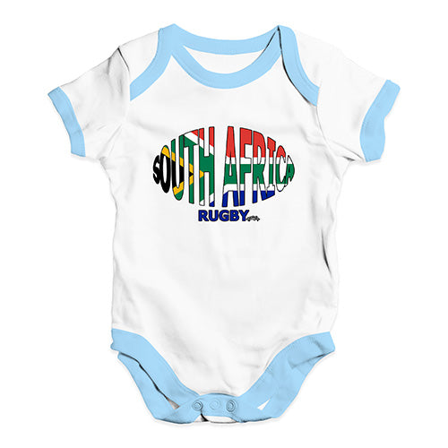 Funny Baby Bodysuits South Africa Rugby Ball Flag Baby Unisex Baby Grow Bodysuit 12-18 Months White Blue Trim