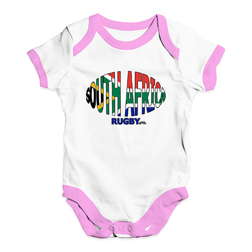 Baby Grow Baby Romper South Africa Rugby Ball Flag Baby Unisex Baby Grow Bodysuit 6-12 Months White Pink Trim