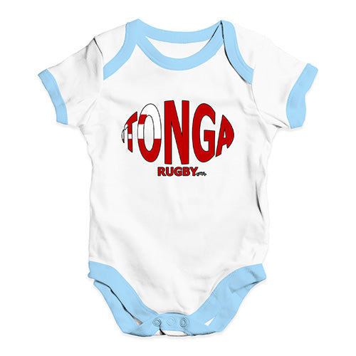 Funny Infant Baby Bodysuit Onesies Tonga Rugby Ball Flag Baby Unisex Baby Grow Bodysuit 6-12 Months White Blue Trim