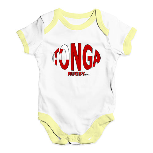 Baby Boy Clothes Tonga Rugby Ball Flag Baby Unisex Baby Grow Bodysuit 12-18 Months White Yellow Trim