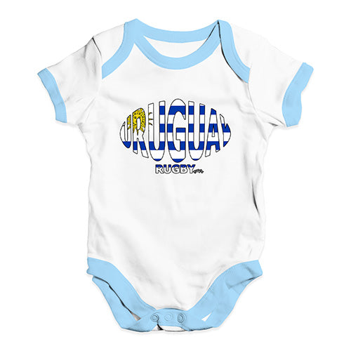 Funny Baby Onesies Uruguay Rugby Ball Flag Baby Unisex Baby Grow Bodysuit 18-24 Months White Blue Trim