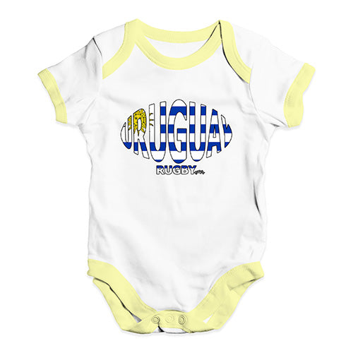 Funny Baby Clothes Uruguay Rugby Ball Flag Baby Unisex Baby Grow Bodysuit Newborn White Yellow Trim