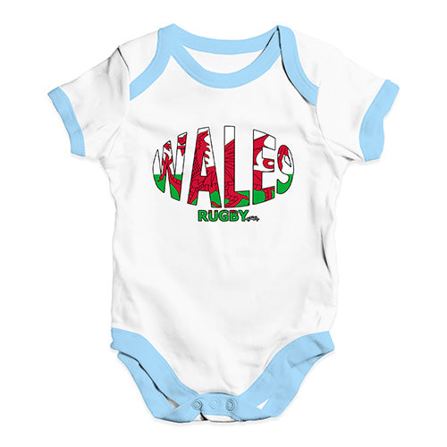 Bodysuit Baby Romper Wales Rugby Ball Flag Baby Unisex Baby Grow Bodysuit 3-6 Months White Blue Trim