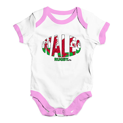 Funny Infant Baby Bodysuit Onesies Wales Rugby Ball Flag Baby Unisex Baby Grow Bodysuit 3-6 Months White Pink Trim