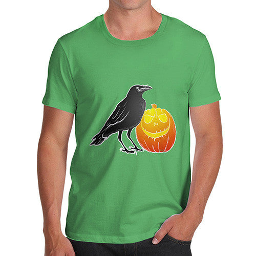 Men's Halloween Black Crow and Pumpkin T-Shirt