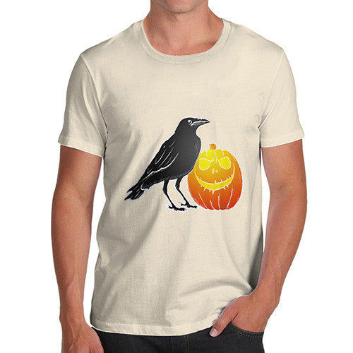 Men's Halloween Black Crow and Pumpkin T-Shirt