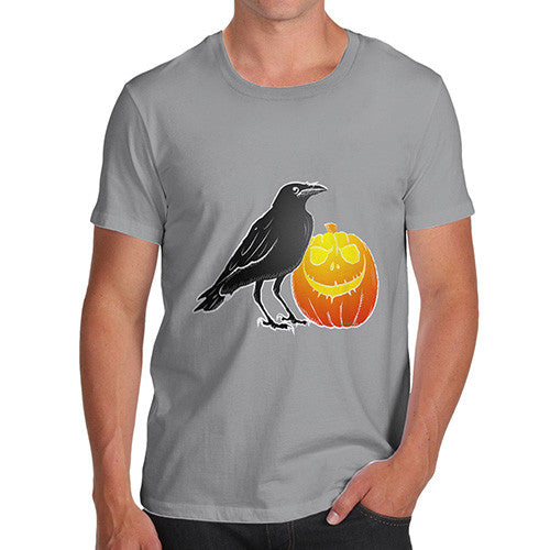 Men's Halloween Black Crow and Pumpkin T-Shirt