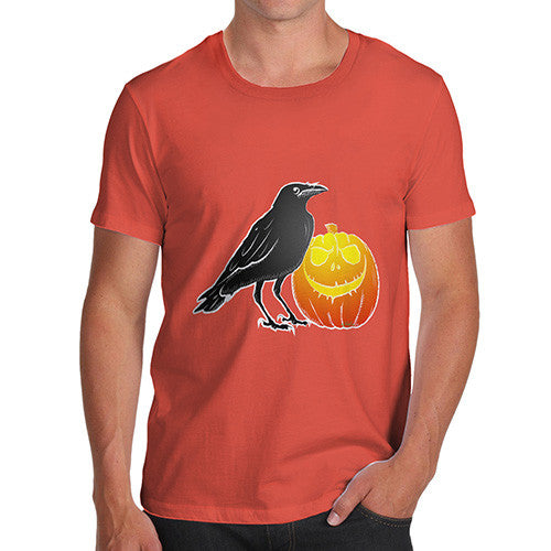 Men's Halloween Black Crow and Pumpkin T-Shirt