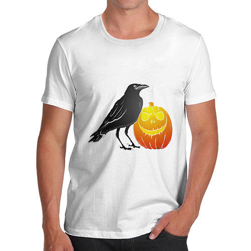 Men's Halloween Black Crow and Pumpkin T-Shirt