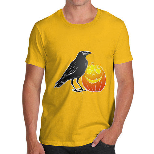 Men's Halloween Black Crow and Pumpkin T-Shirt