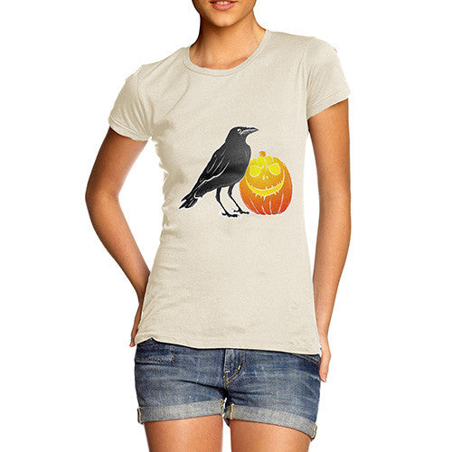 Women's Halloween Black Crow and Pumpkin T-Shirt