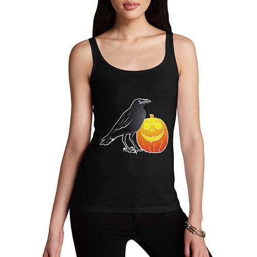 Women's Halloween Black Crow and Pumpkin Tank Top