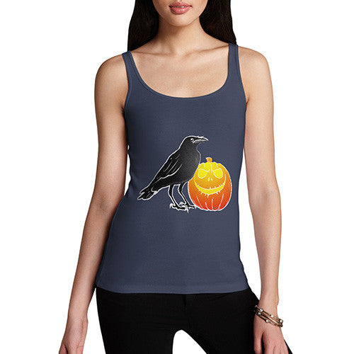 Women's Halloween Black Crow and Pumpkin Tank Top