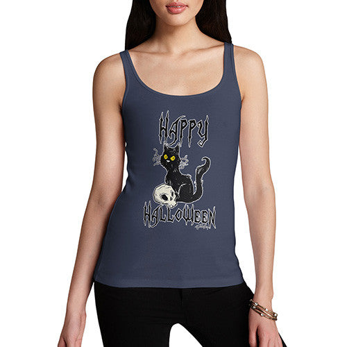 Women's Happy Halloween Black Cat Tank Top