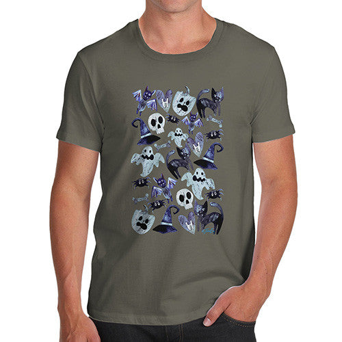 Men's Halloween Cats Witches Skulls T-Shirt