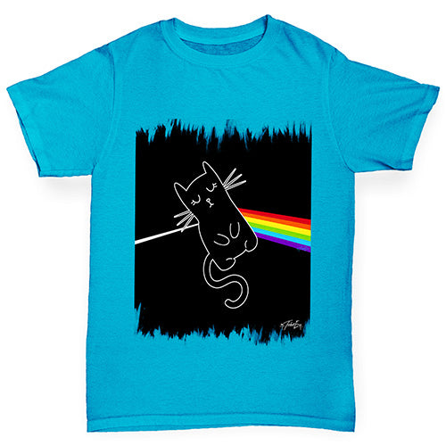 Boys Funny T Shirt The Dark Side of the Cat Boy's T-Shirt Age 9-11 Azure Blue