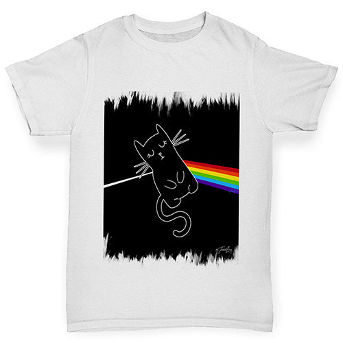 Kids Funny Tshirts The Dark Side of the Cat Girl's T-Shirt Age 12-14 White