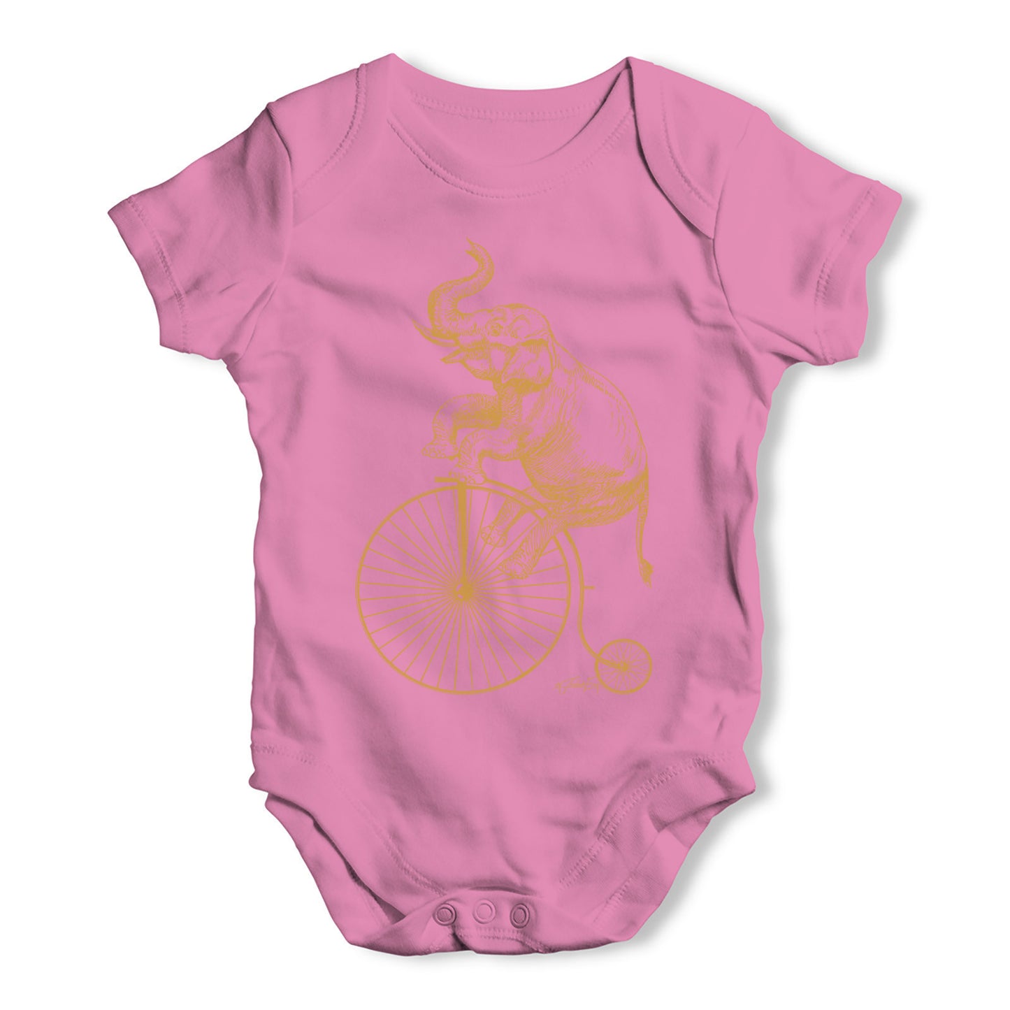 Elephant On Penny Farthing Baby Grow Bodysuit