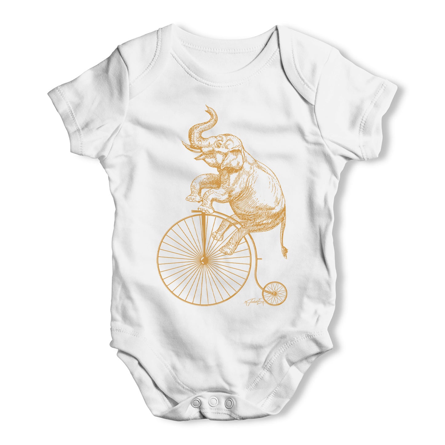 Elephant On Penny Farthing Baby Grow Bodysuit