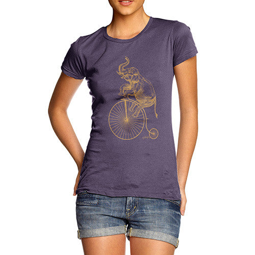 Women's Elephant On Penny Farthing T-Shirt