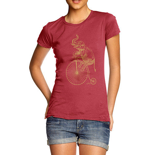 Women's Elephant On Penny Farthing T-Shirt